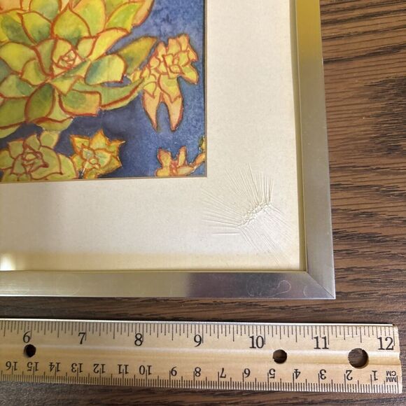Original Watercolor Floral Painting: Yellow Succulent Succulents - Framed - Picture 2 of 9